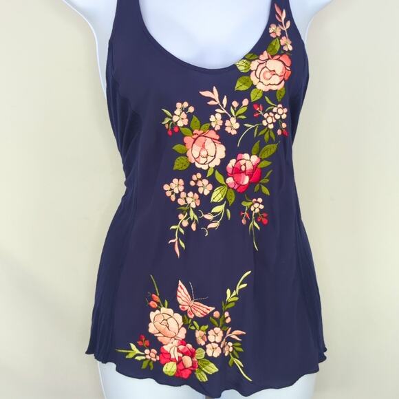 Anthropologie Tiny Embroidered Floral Racerback Tank Top XS Boho Feminine - Picture 5 of 11